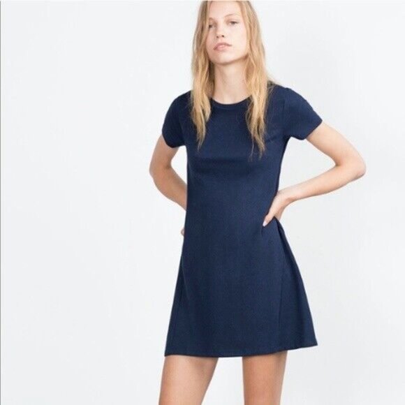 ZARA Trafaluc Blue Skater Dress Size M/Medium Womens Fall Winter Collection Mini - Picture 1 of 9